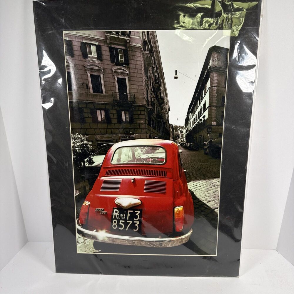 Fiat 500 - 11.5in x 17.5in Wall Art Car Garage Poster - Red/Black